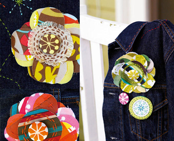  brooch Fabric flower craft for kids clothes – project tutorial
