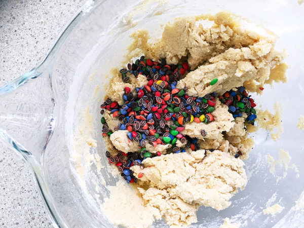 ingredients for vanilla funfetti cookies in a bowl