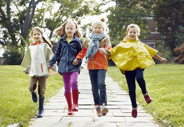 Make a winter splash in Oil & Water rainwear for girls